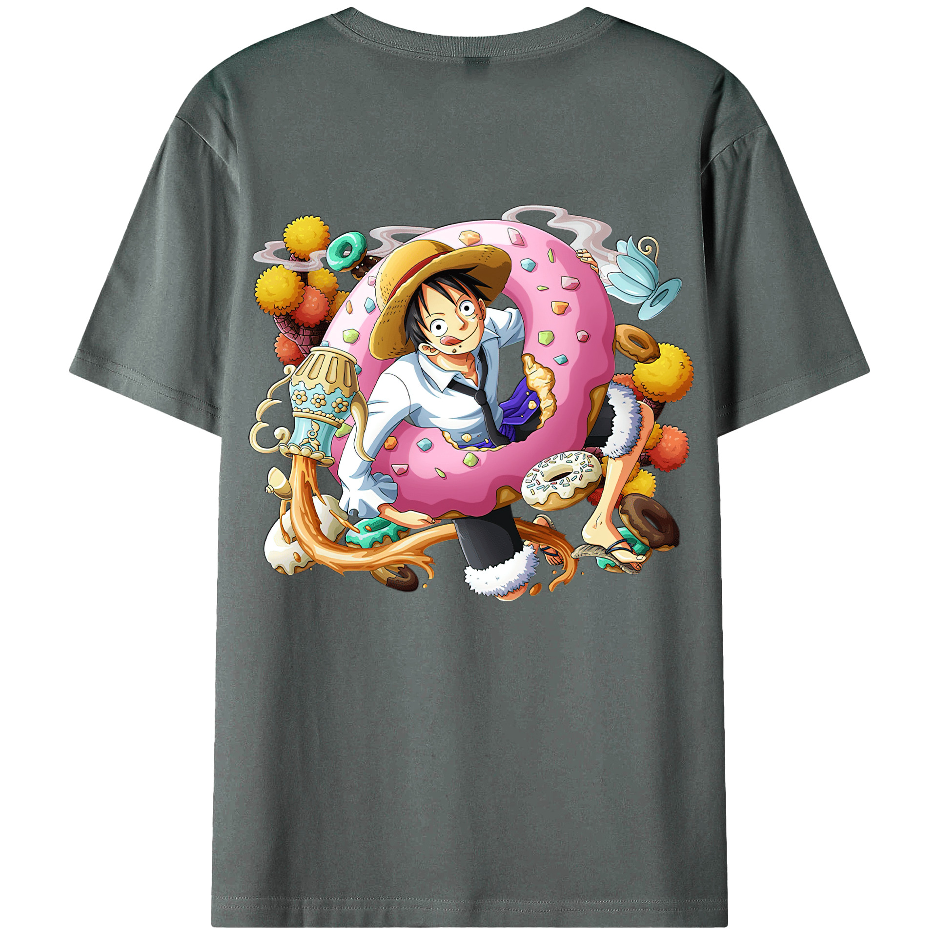 ワンピース モンキー・D・ルフィ ONE PIECE Monkey D. Luffy 綿100％ メンズ半袖Tシャツ（バックプリント） 通気性